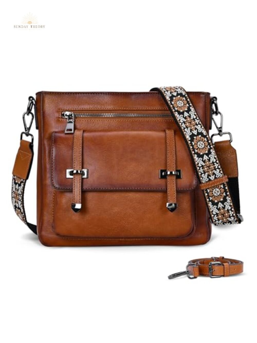 Genuine Leather Crossbody Bag Multi Pocket Detachable Straps
